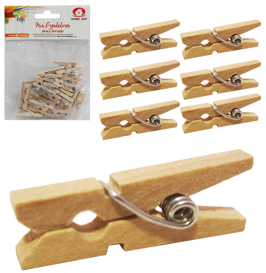 MINI PRENDEDOR DE MADEIRA COM 20 PECAS 2,5CM