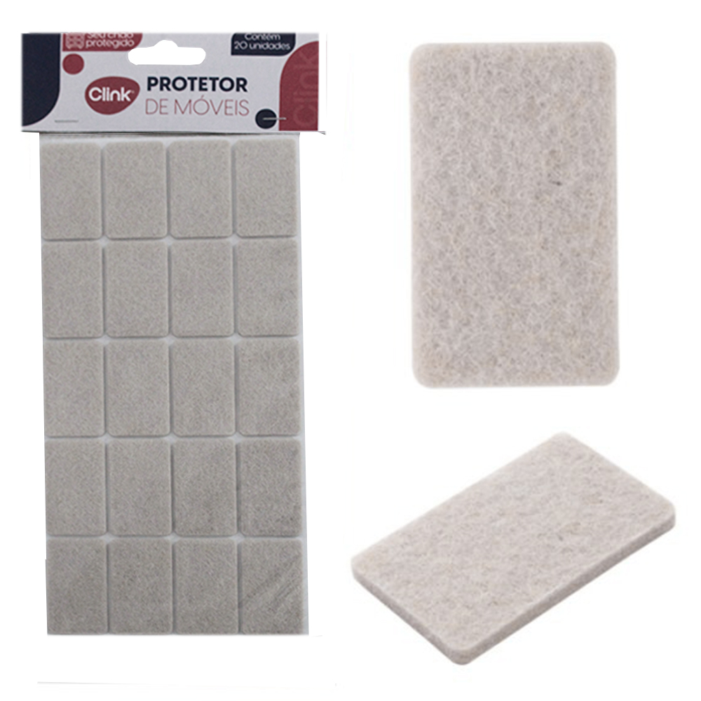 PROTETOR AUTOADESIVO PARA MOVEIS EM FELTRO RETANGULAR COM 20 PECAS 4X2,4CM