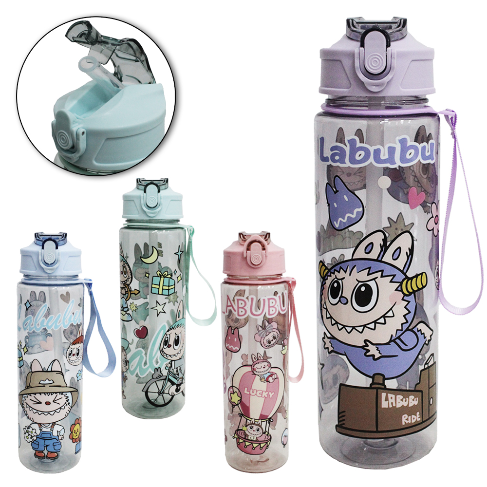 GARRAFA SQUEEZE DE PLASTICO PET LABB COM CANUDO + ALCA TRANSCOLOR 800ML