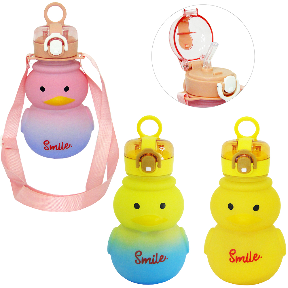 GARRAFA SQUEEZE DE PLASTICO AS EMBORRACHADO PATO SMILE COM CANUDO + BOTAO 750ML