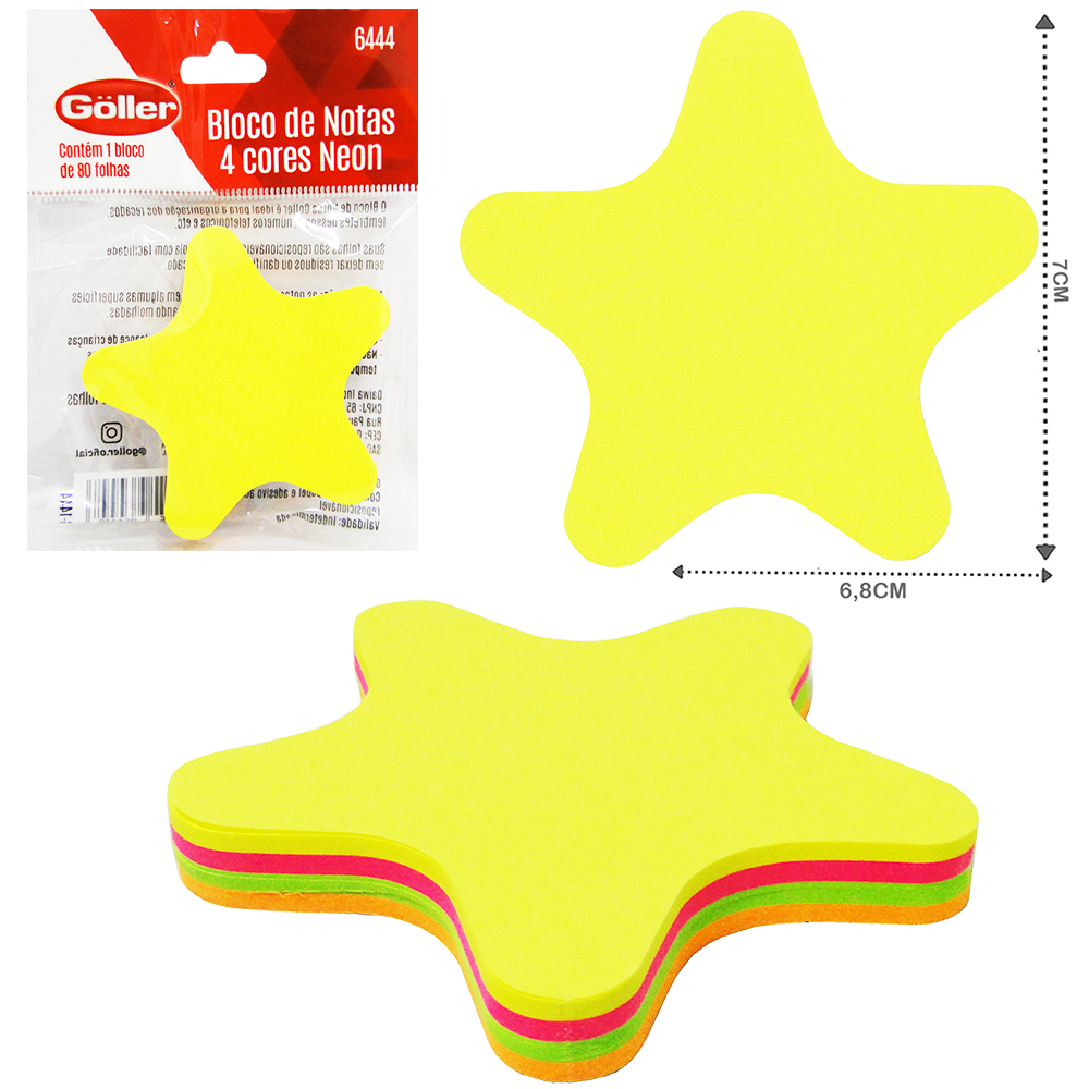 BLOCO DE ANOTACAO STICKER ADESIVO ESTRELA COM 80 FOLHAS COLORS 7X6,8CM