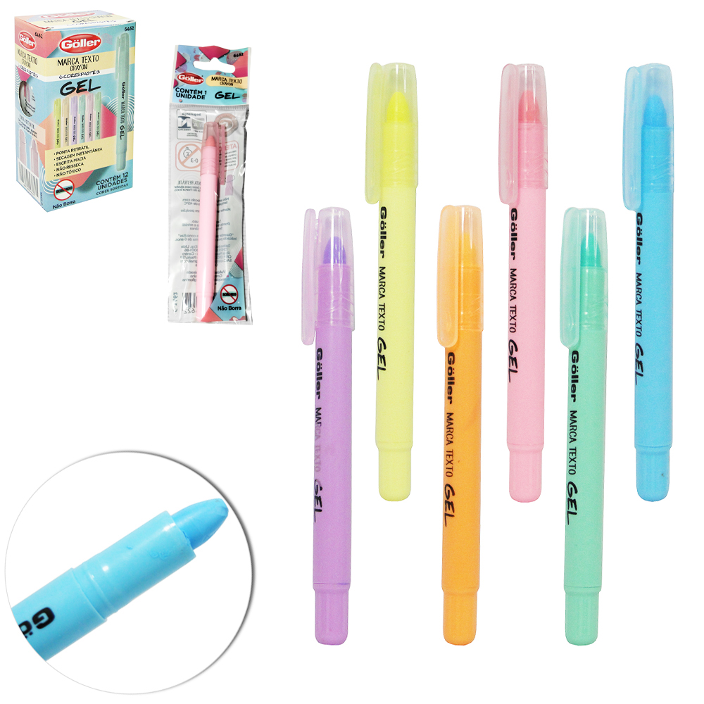 CANETA MARCA TEXTO CRAYON GEL PASTEIS COM 12 PECAS NA CAIXA 
