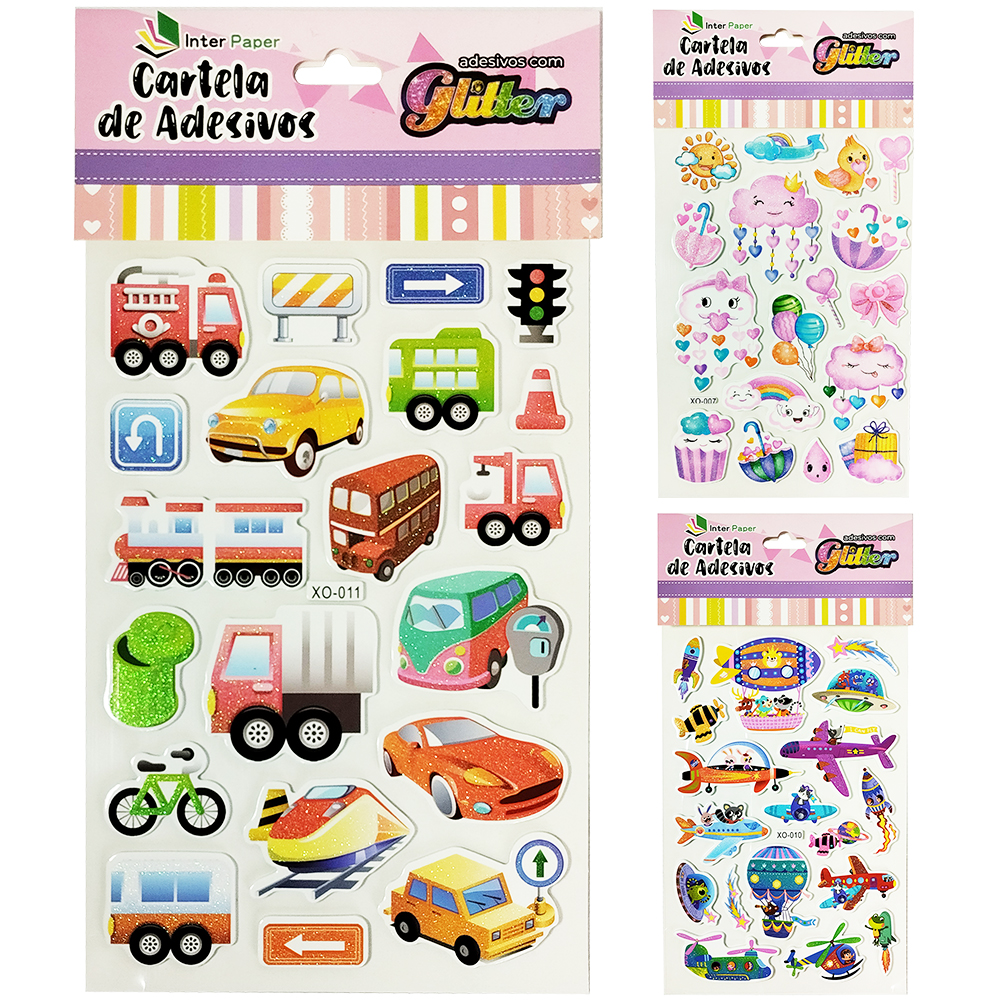 CARTELA DE ADESIVOS COM GLITTER DECORATIVO INTER PAPER