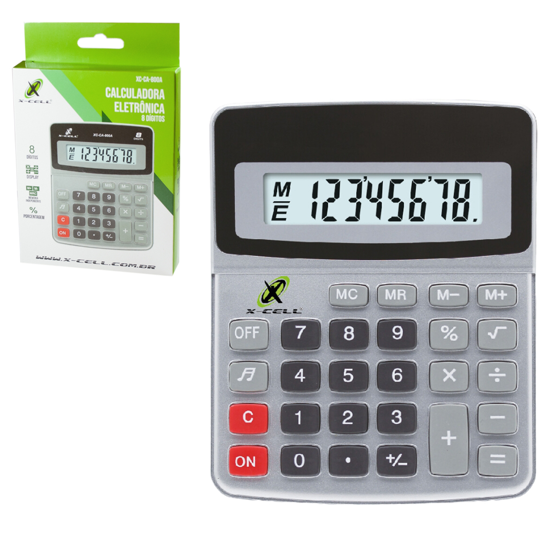 CALCULADORA ELETRONICA 8 DIGITOS COM SOM A BATERIA X-CELL 14,5X11,5CM