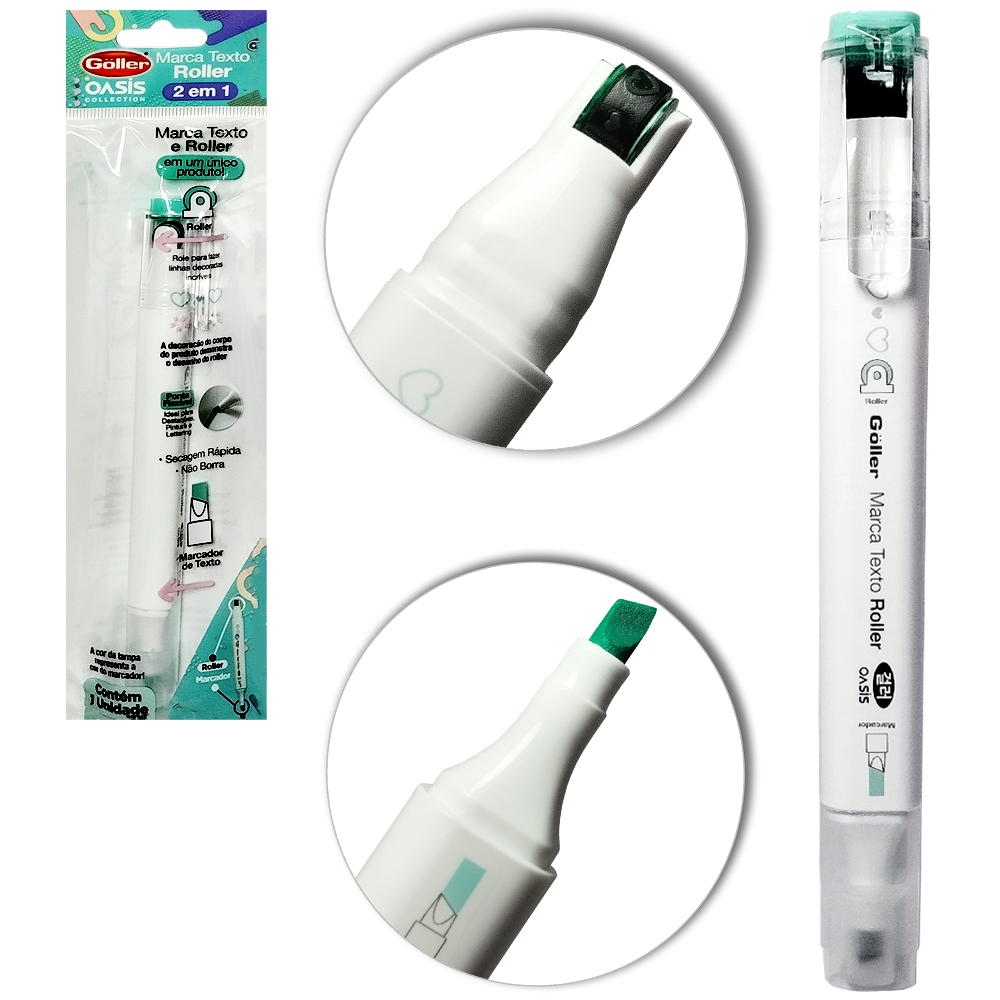 CANETA MARCA TEXTO E ROLLER 2 EM 1 OASIS AZUL