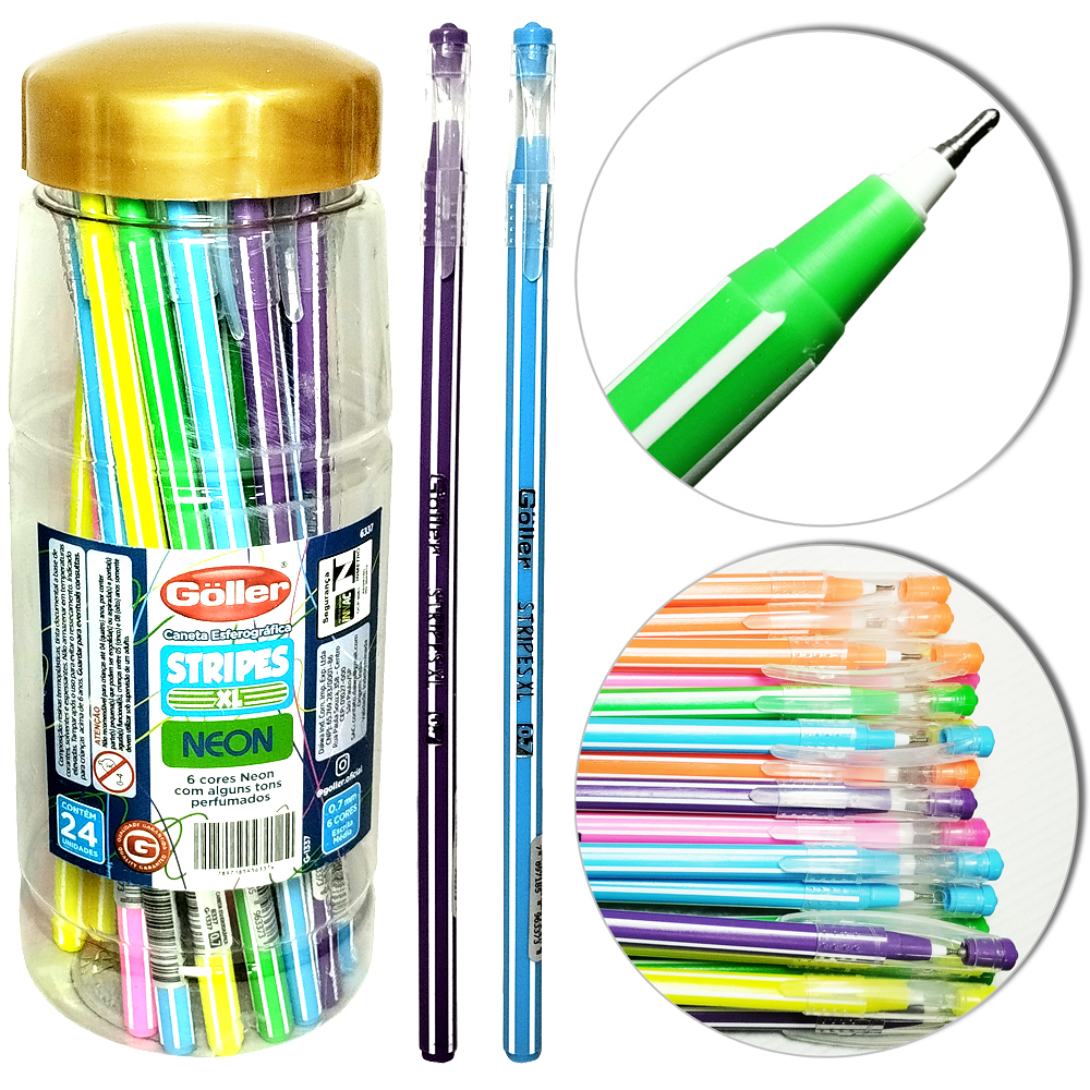CANETA ESFEROGRAFICA STRIPES XL NEON PERFUMADA 0.7MM ESCRITA MEDIA COM 24 PECAS