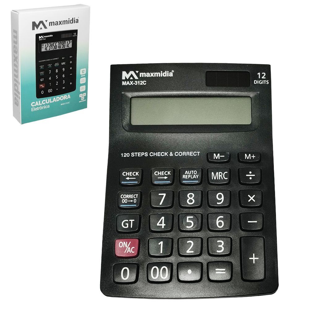 CALCULADORA ELETRONICA 12 DIGITOS A PILHA / SOLAR MAXMIDIA 14,7X10,5CM