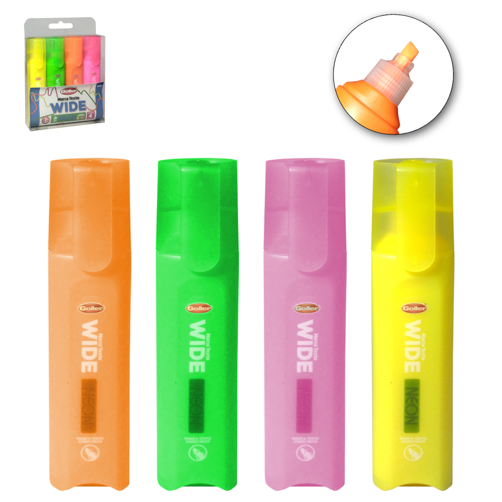 CANETA MARCA TEXTO WIDE NEON COM 4 PECAS 