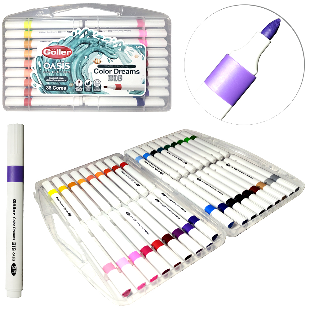 CANETA HIDROGRAFICA / HIDROCOR COLOR DREAMS BIG OASIS COLLECTION COM 36 PECAS NA MALETA