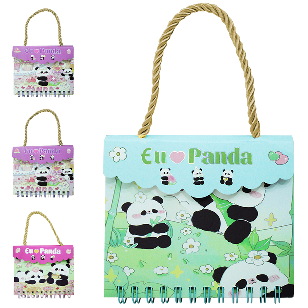 CADERNO CADERNETA / BLOCO DE ANOTACAO ESPIRAL INTER PAPER EU AMO PANDA COM ALCA 68 FOLHAS 11,3X9,3CM