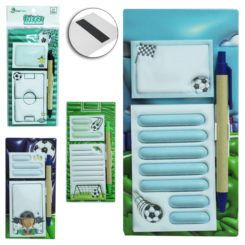 BLOCO DE ANOTACAO MAGNETICO FUTEBOL COM CANETA + 40 FOLHAS INTER PAPER 20X10CM