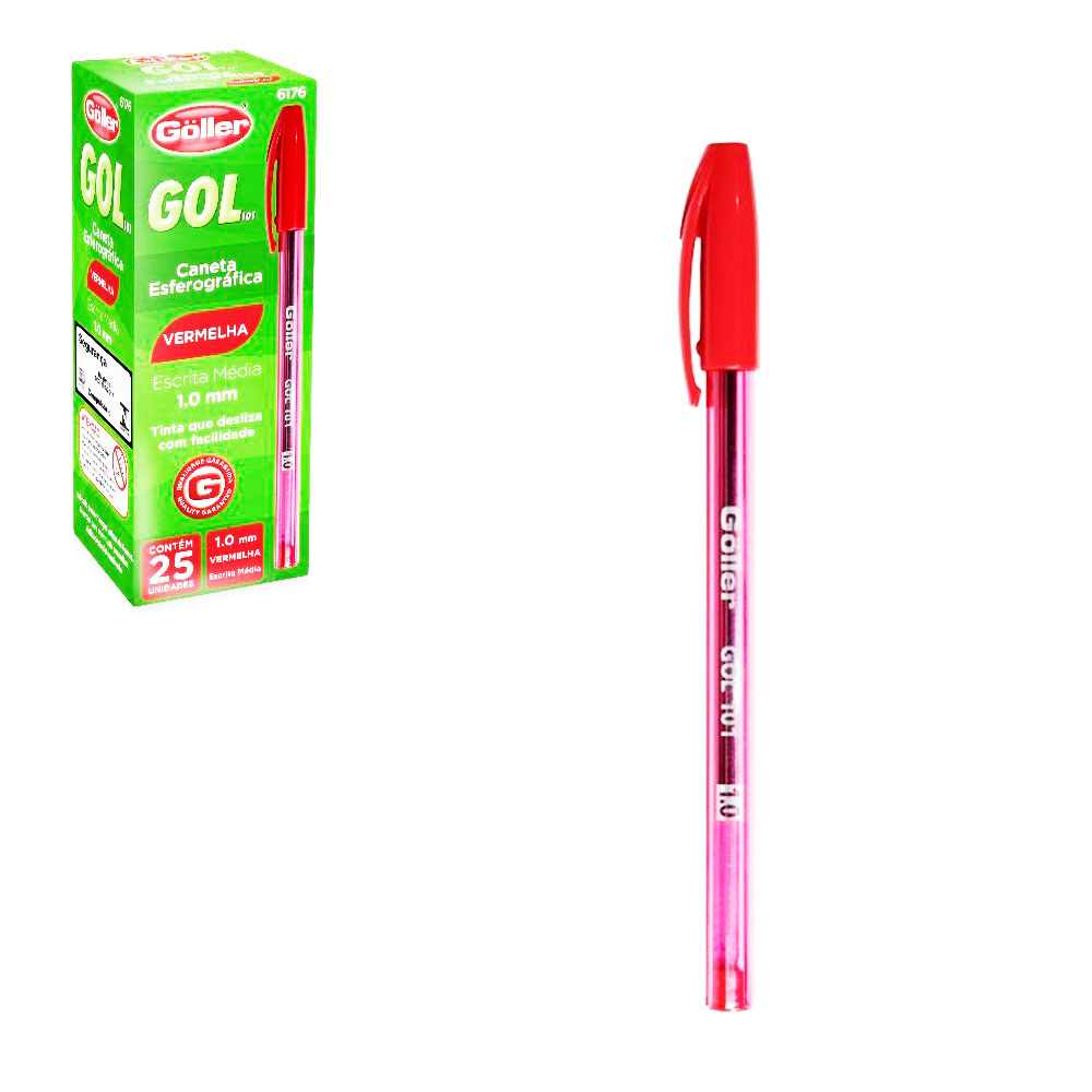 CANETA ESFEROGRAFICA VERMELHA GOL 1.0MM ESCRITA MEDIA COM 25 PECAS