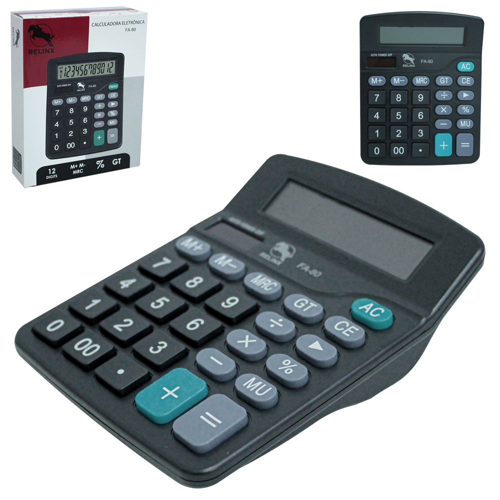 CALCULADORA ELETRONICA 12 DIGITOS A PILHA / SOLAR RELINX 18,3X14,4CM