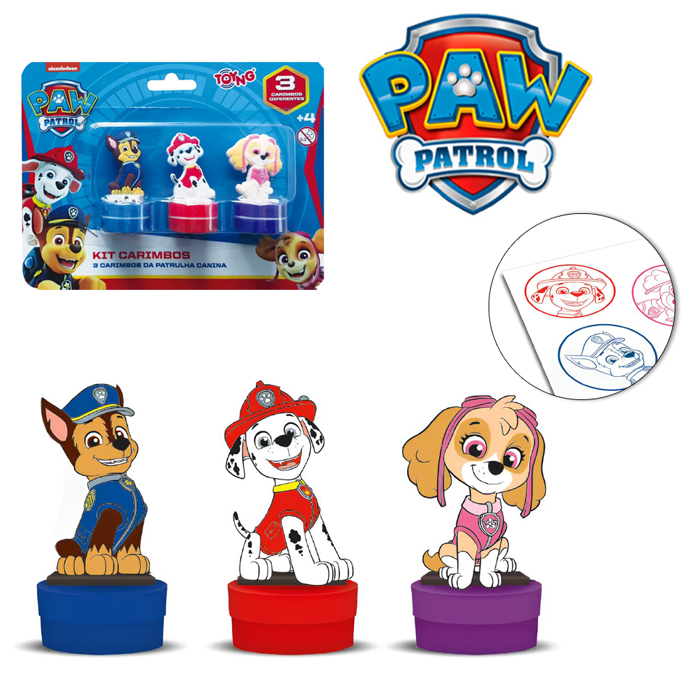 PATRULHA CANINA CARIMBO INFANTIL COM 3 PECAS