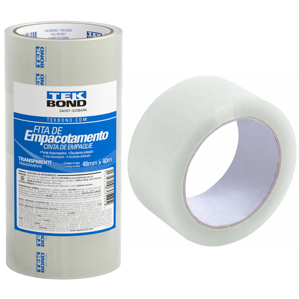 FITA DE EMPACOTAMENTO ADESIVA TRANSPARENTE COM 4 PECAS 48MMX40M