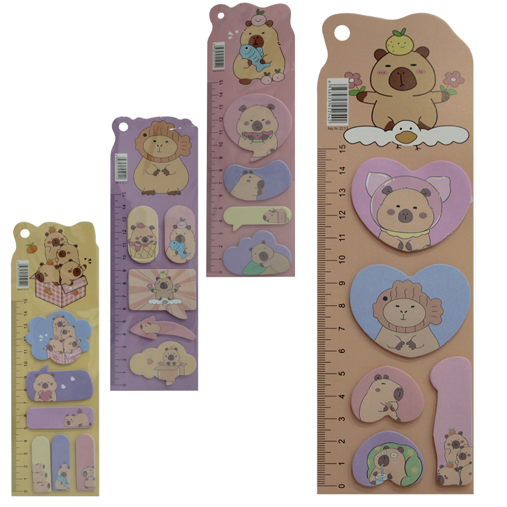 MARCADOR PAGINA / BLOCO ANOTACAO STICKER ADESIVO CAPIVARA + REGUA 15CM