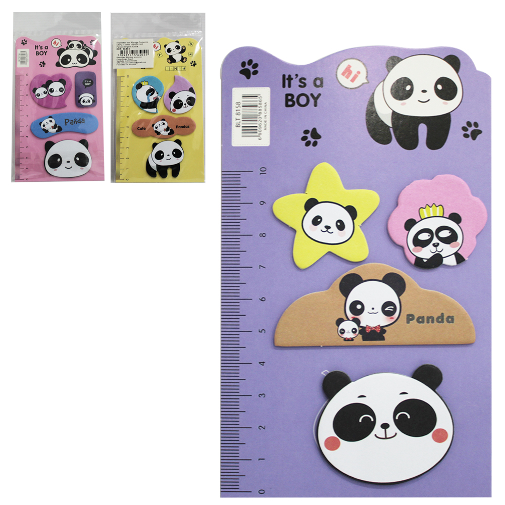 MARCADOR PAGINA / BLOCO ANOTACAO STICKER ADESIVO PANDA 60 FOLHAS + REGUA 10CM