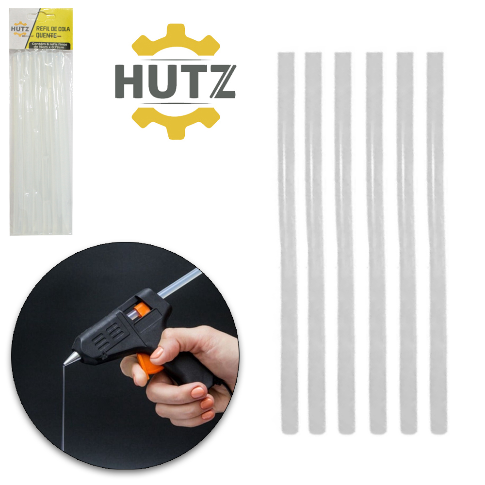 REFIL DE COLA QUENTE FINO BASTAO HUTZ 35GR COM 6 PECAS 7,2MMX15CM