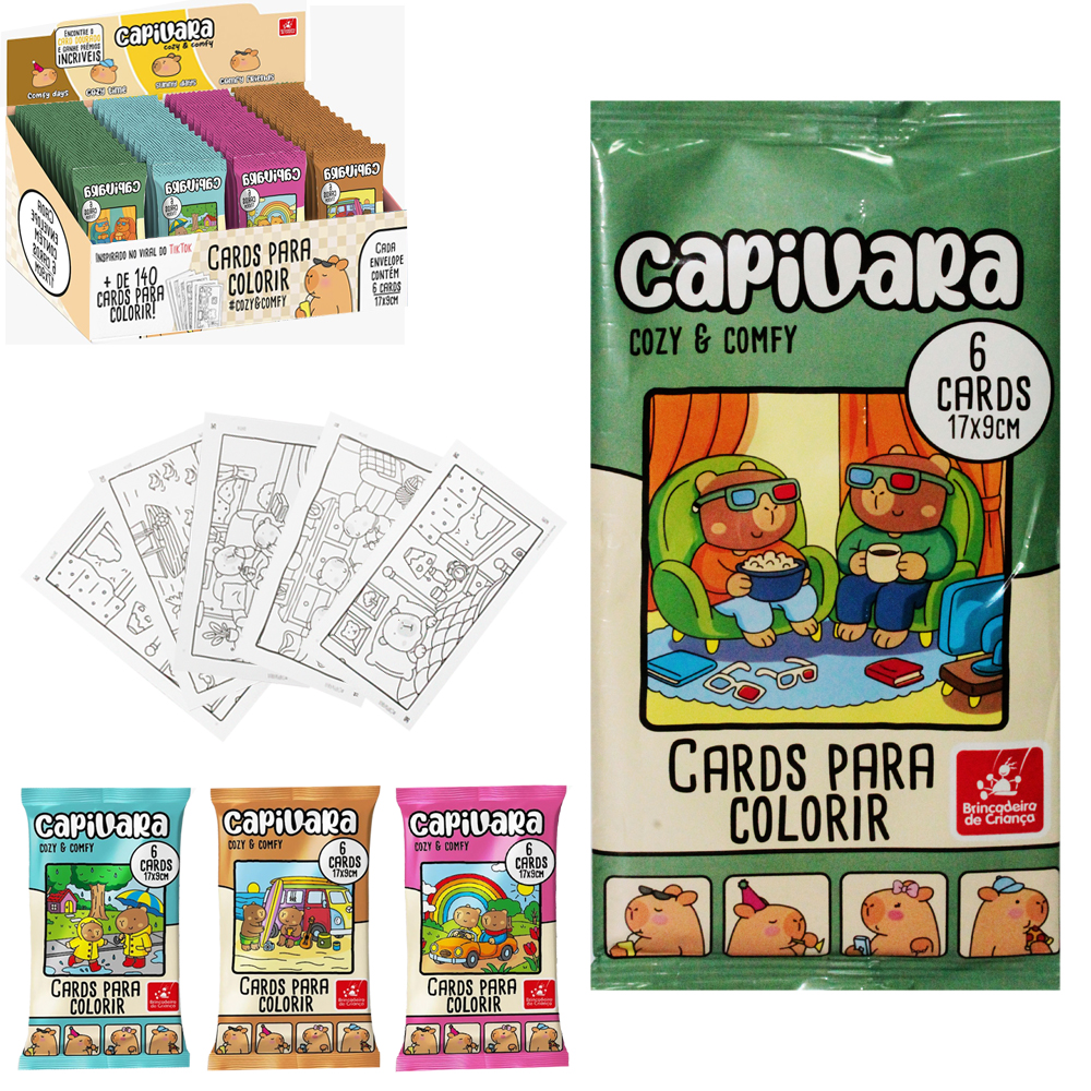 CARDS PARA COLORIR CAPIVARA COZY & COMFY COM 6 PECAS 17X9CM DP PLAY 