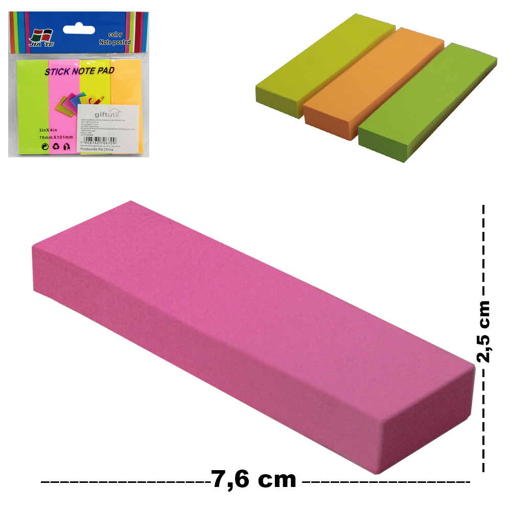 BLOCO DE ANOTACAO STICKER ADESIVO RETANGULAR COM 400 FOLHAS 7,6X2,5CM