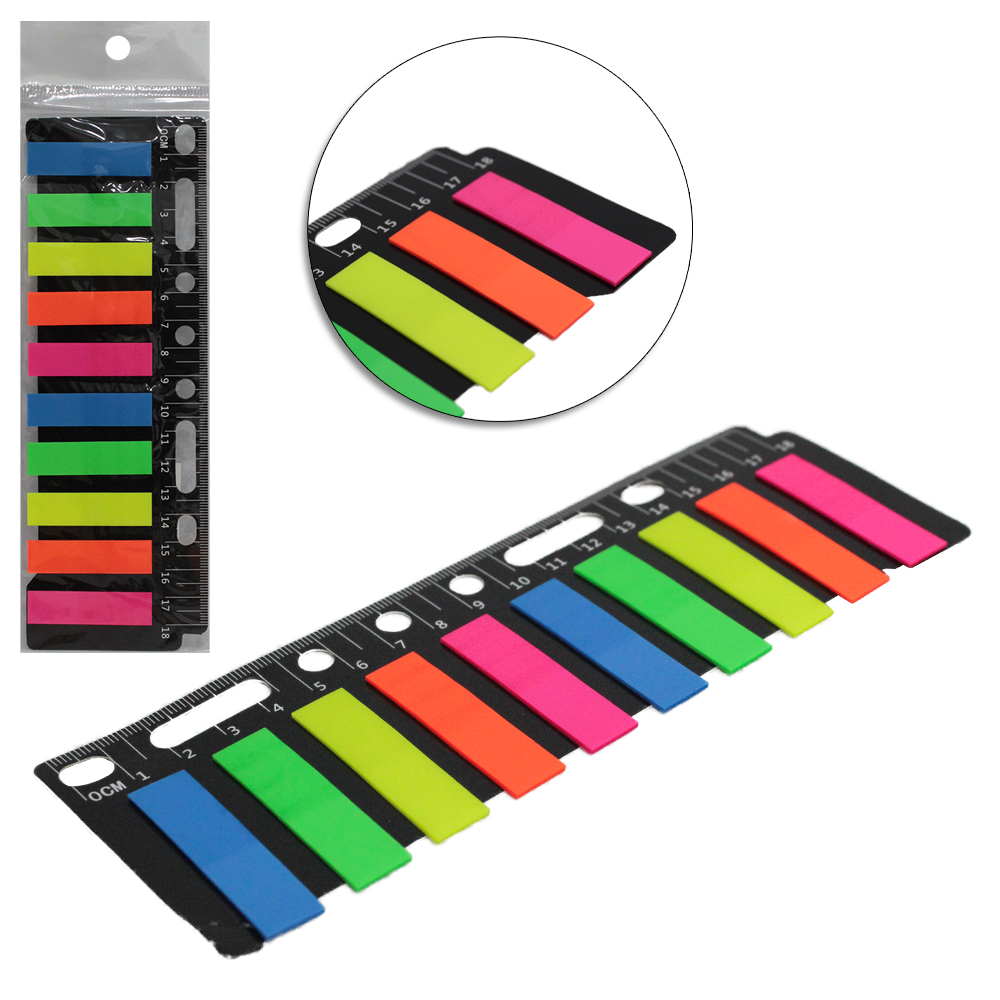 MARCADOR DE PAGINA / BLOCO DE ANOTACAO STICKER DE PLASTICO PET ADESIVO 200 FOLHAS + REGUA 18CM