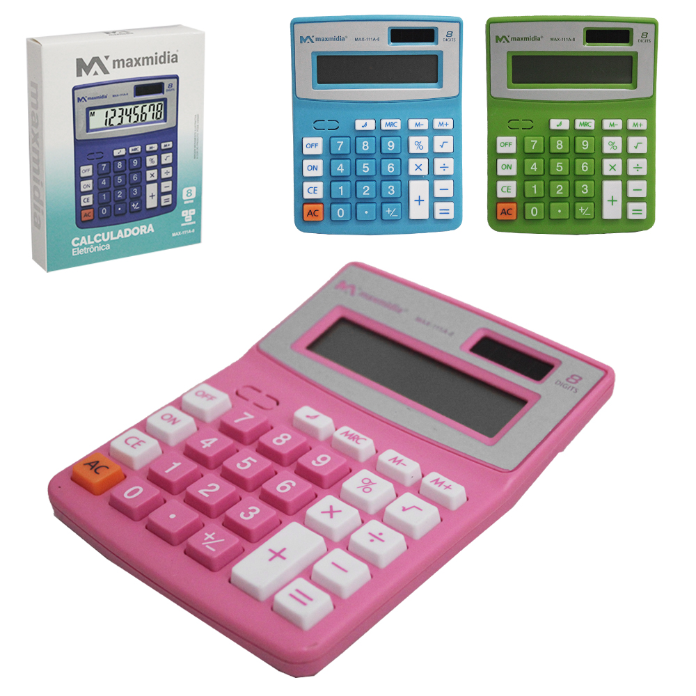 CALCULADORA ELETRONICA 8 DIGITOS A BATERIA / SOLAR MAXMIDIA 14,1X10,9CM