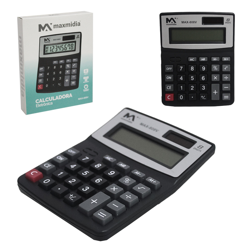 CALCULADORA ELETRONICA 8 DIGITOS A BATERIA / SOLAR MAXMIDIA 14,1X10,9CM