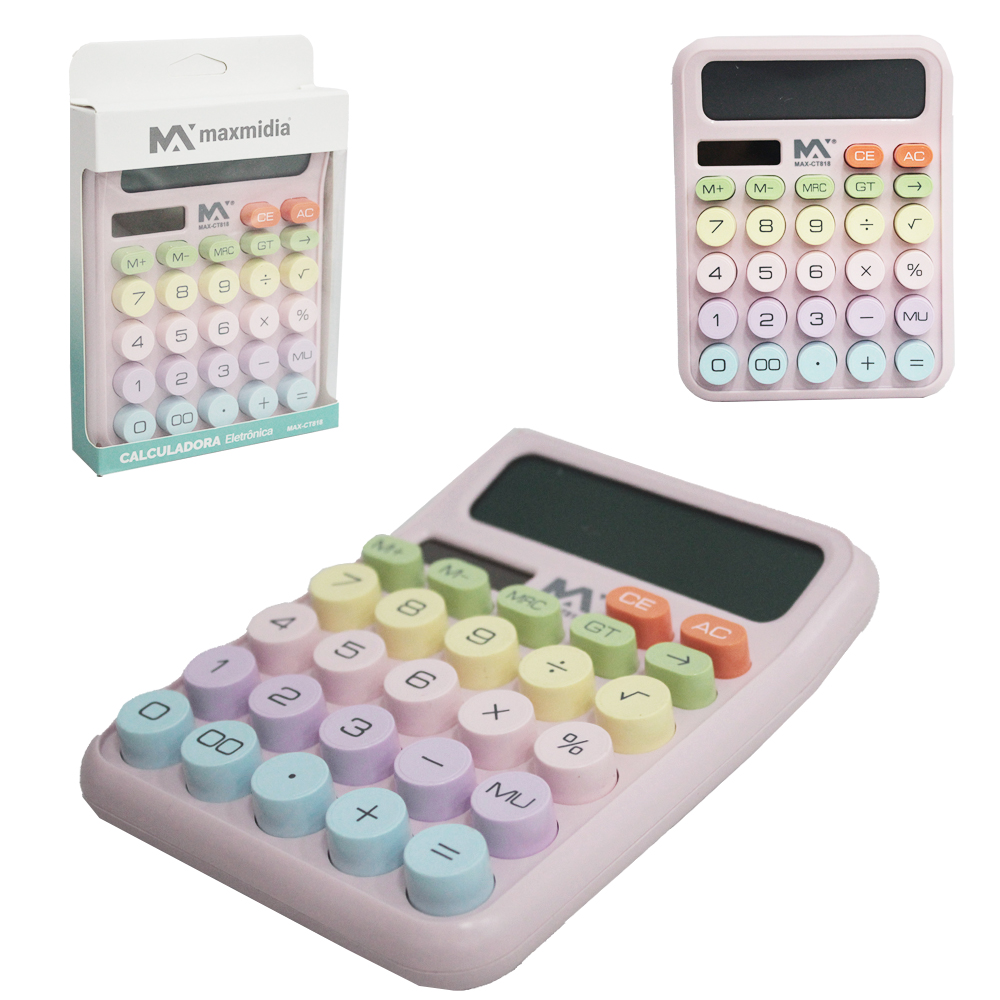 CALCULADORA ELETRONICA RETRO 12 DIGITOS A PILHA / SOLAR MAXMIDIA 16X12,3CM