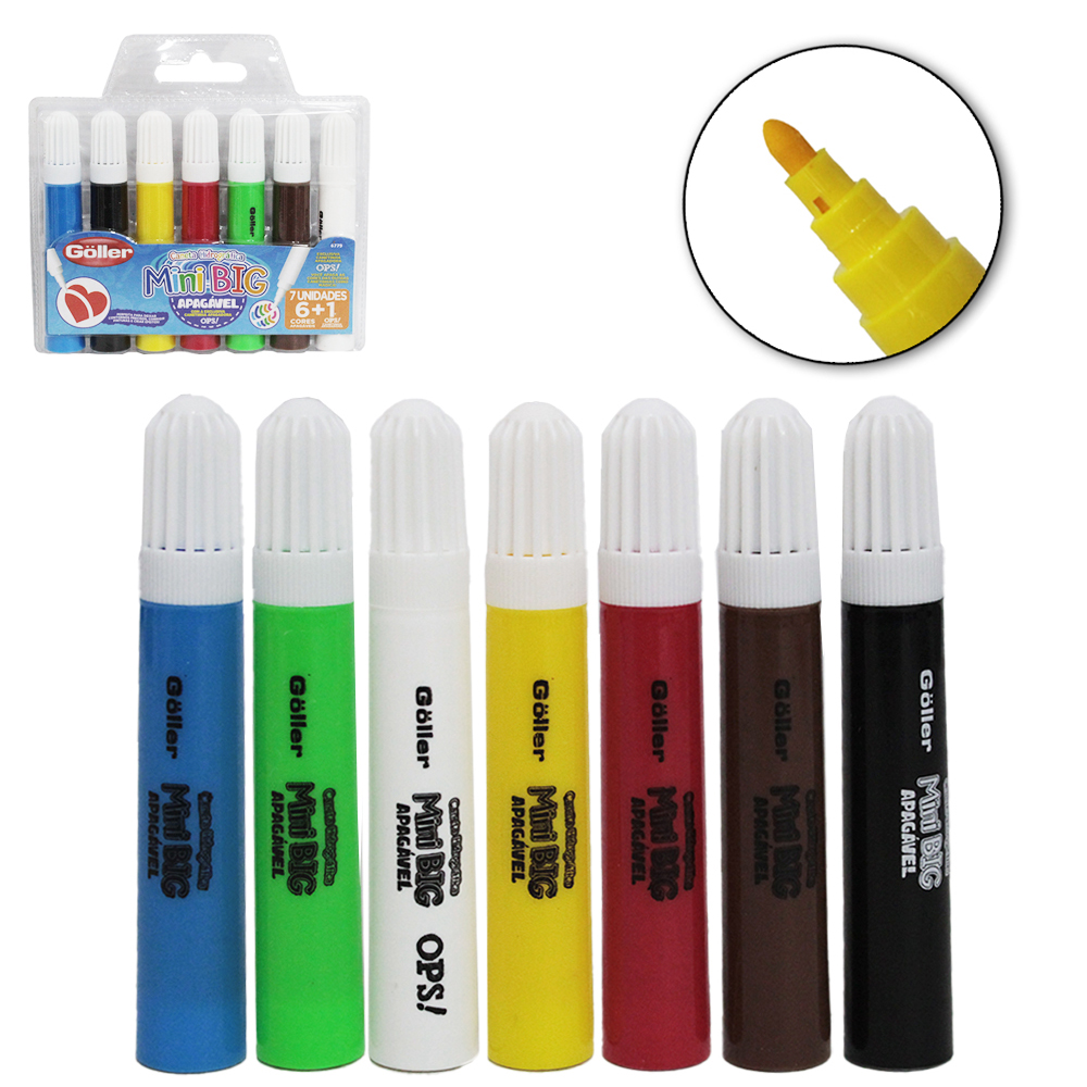 CANETA HIDROGRAFICA / HIDROCOR MINI BIG APAGAVEL COM 7 PECAS