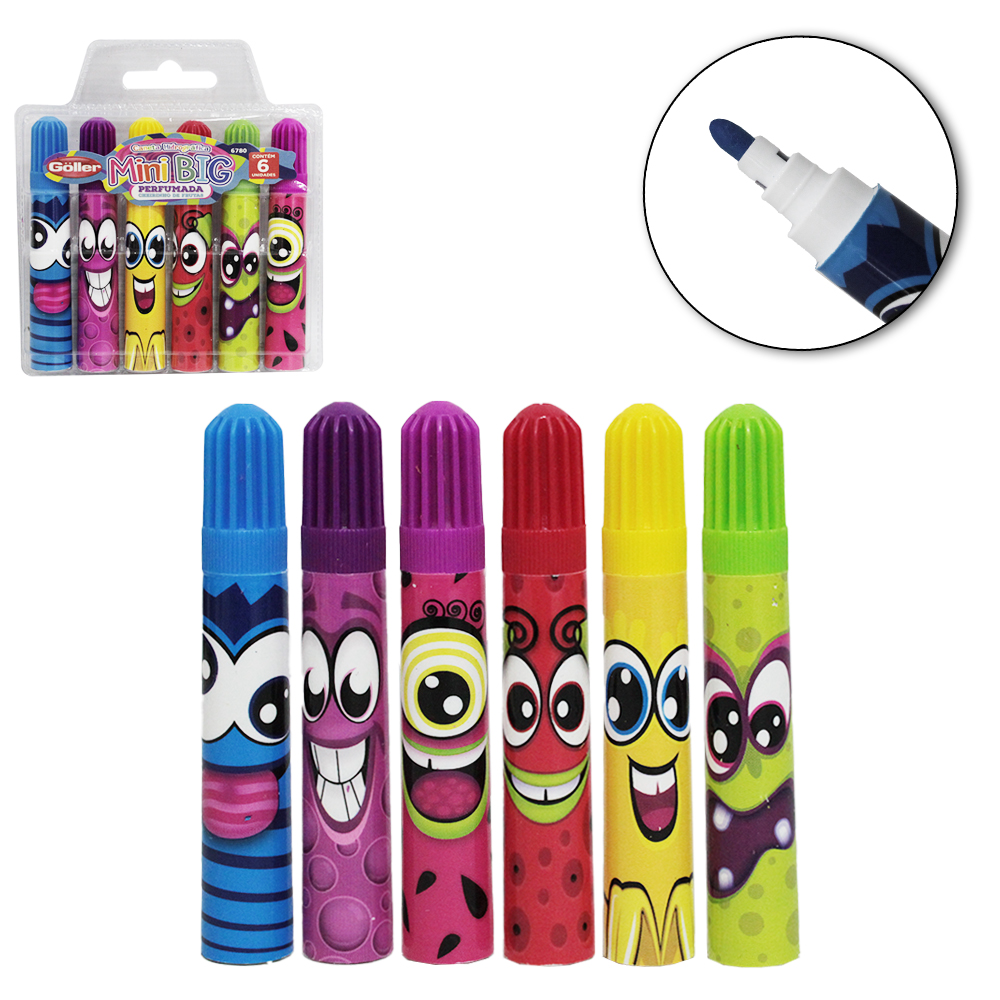 CANETA HIDROGRAFICA / HIDROCOR MINI BIG PERFUMADA CHEIRINHO DE FRUTAS COM 6 PECAS