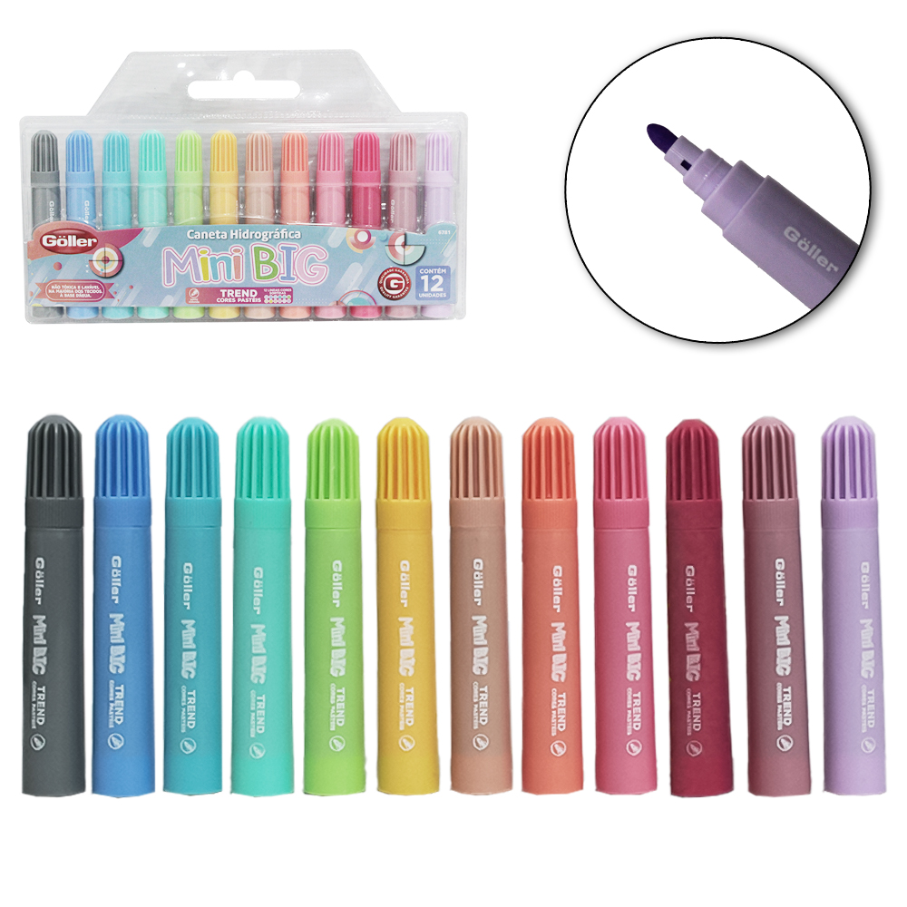 CANETA HIDROGRAFICA / HIDROCOR MINI BIG TREND PASTEIS COM 12 PECAS