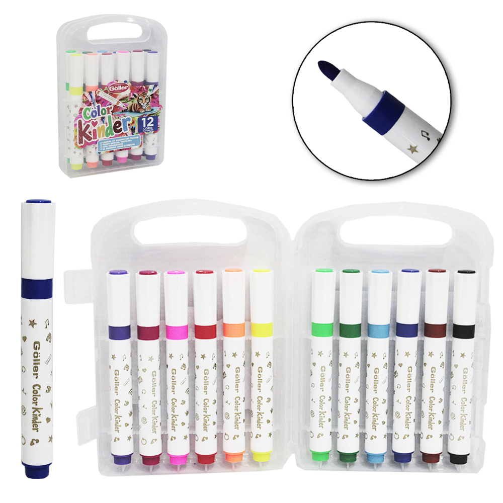 CANETA HIDROGRAFICA / HIDROCOR COLOR KINDER COM 12 PECAS NA MALETA
