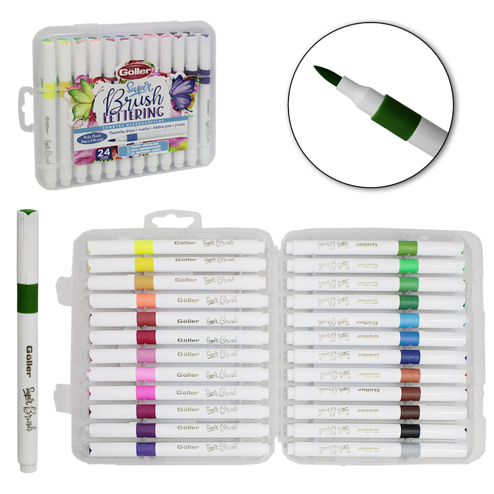 CANETA HIDROGRAFICA PINCEL SUPER BRUSH LETTERING COM 24 PECAS NA MALETA