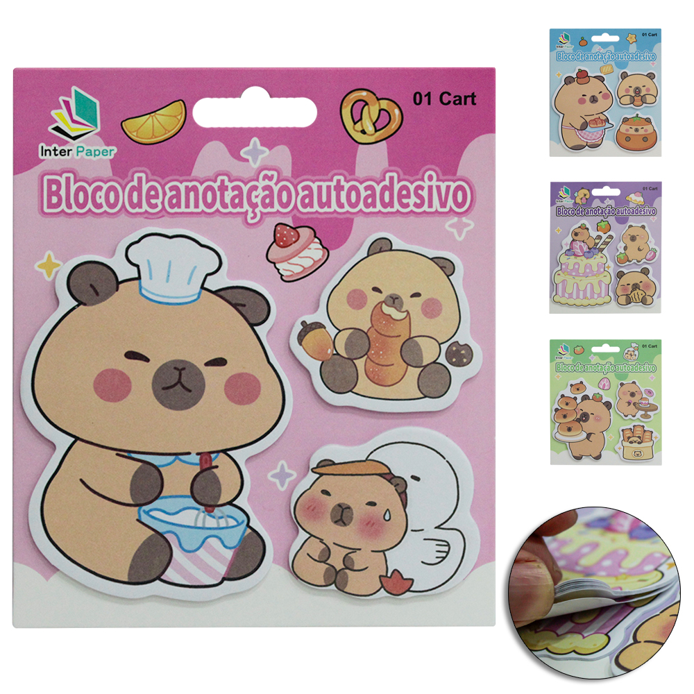 BLOCO DE ANOTACAO STICKER ADESIVO CAPIVARA INTER PAPER COM 60 FOLHAS