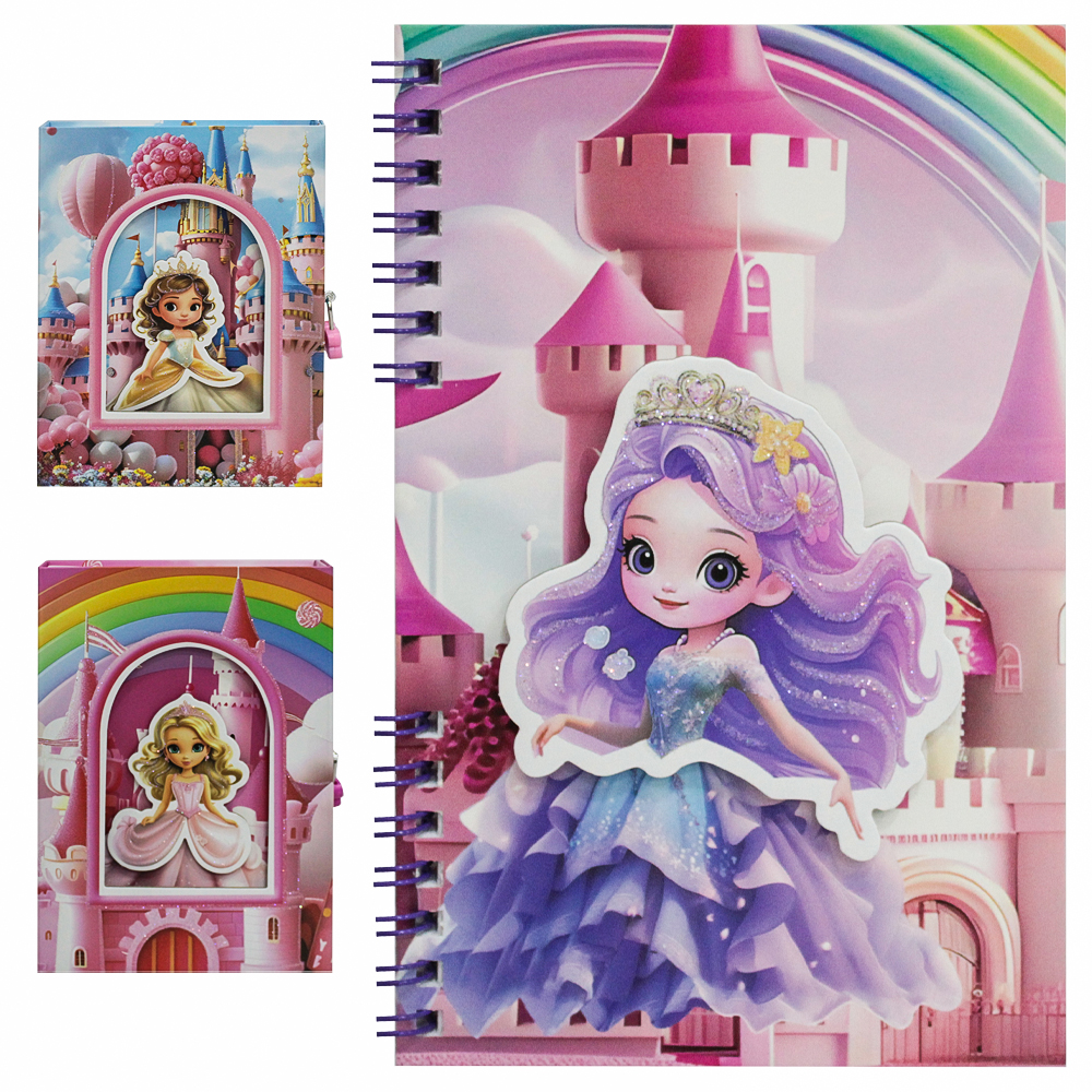 DIARIO PRINCESA COM CADEADO + GLITTER 60 FOLHAS 18X11,5CM NA CAIXA
