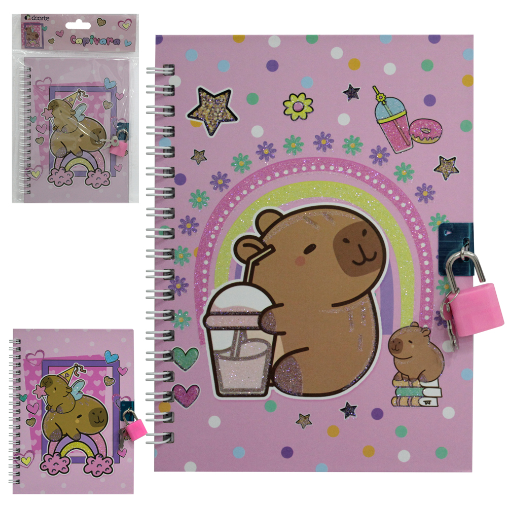 DIARIO CAPIVARA COM CADEADO 45 FOLHAS 18,2X12,7CM