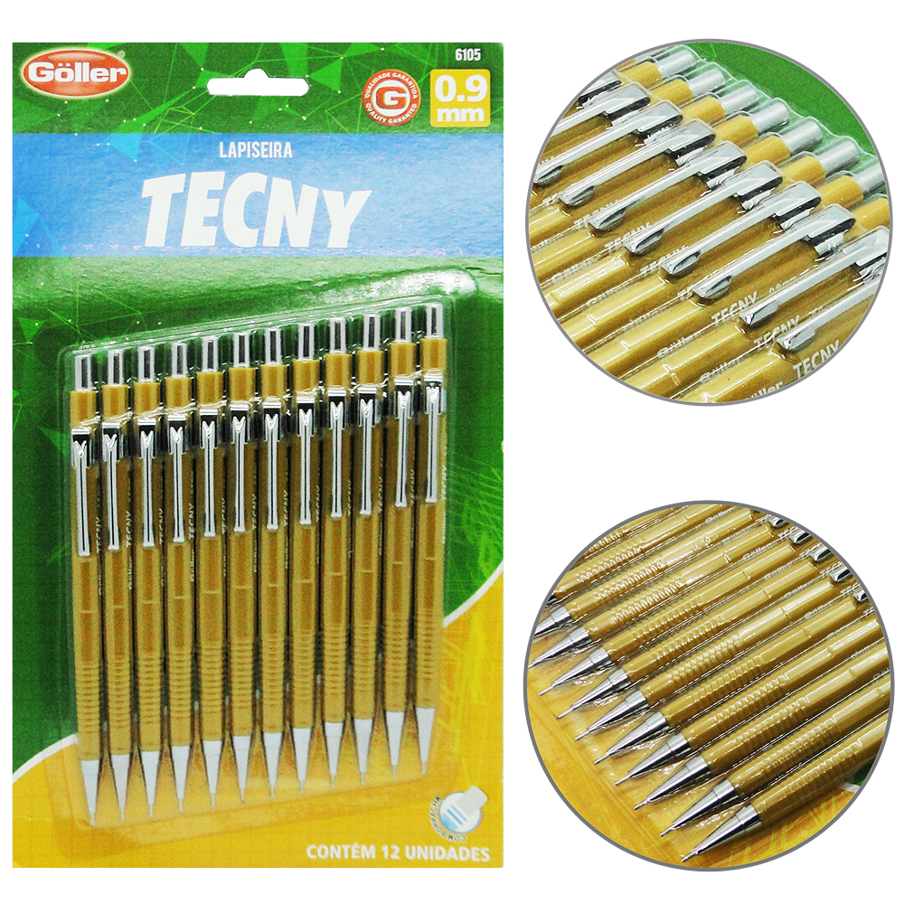LAPISEIRA TECNICA TECNY 0.9MM COM BORRACHA COM 12 PECAS NA CARTELA