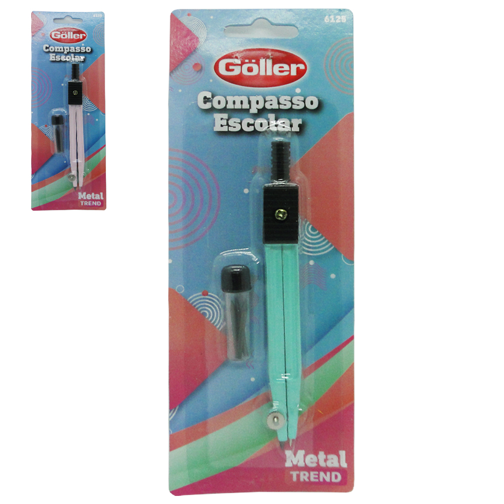 COMPASSO ESCOLAR DE METAL TREND COLORS COM REFIL NA CARTELA