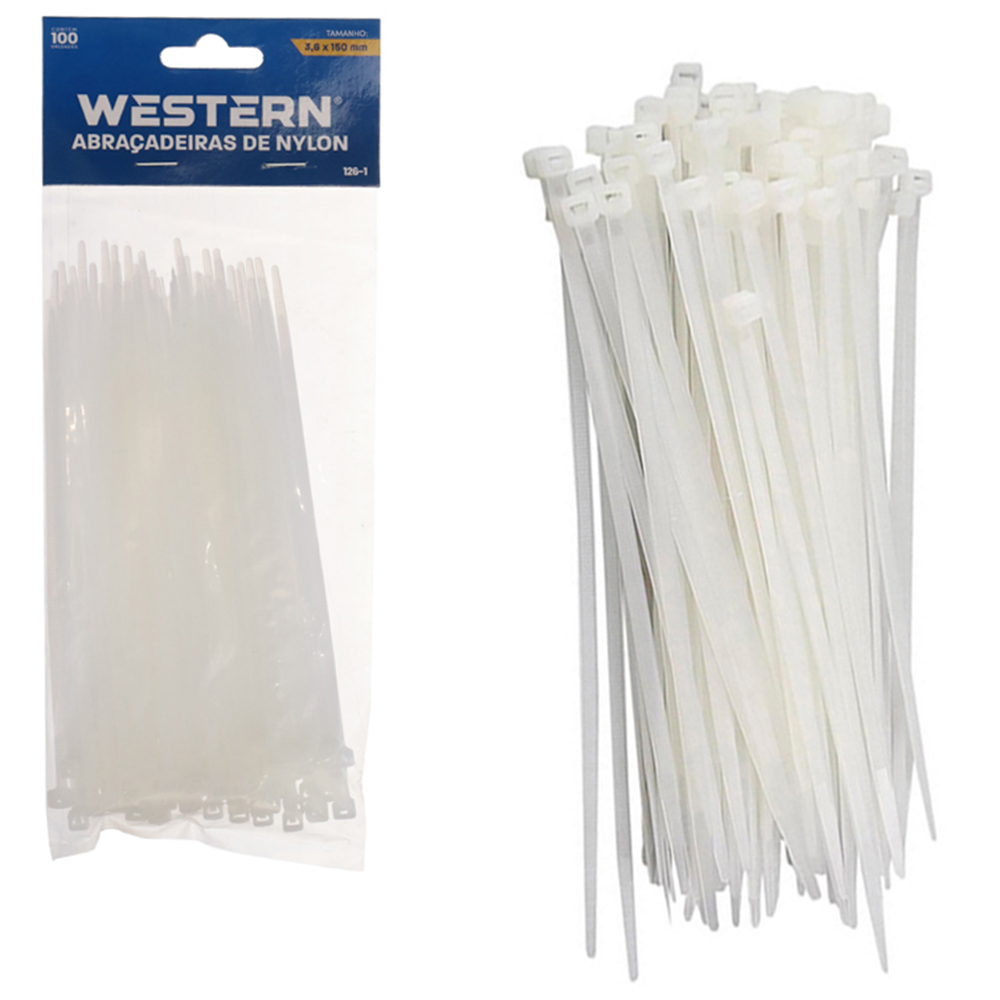 ABRACADEIRA DE NYLON BRANCO COM 100 PECAS 3,6X150MM