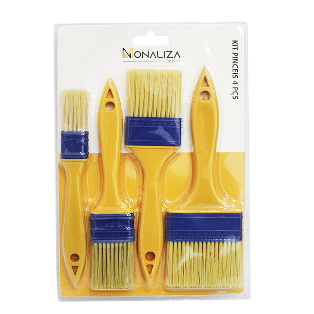PINCEL / TRINCHA PARA PINTURA CABO PLASTICO AMARELO COM 4 PECAS 1'' / 1,5'' / 2'' / 2,5''