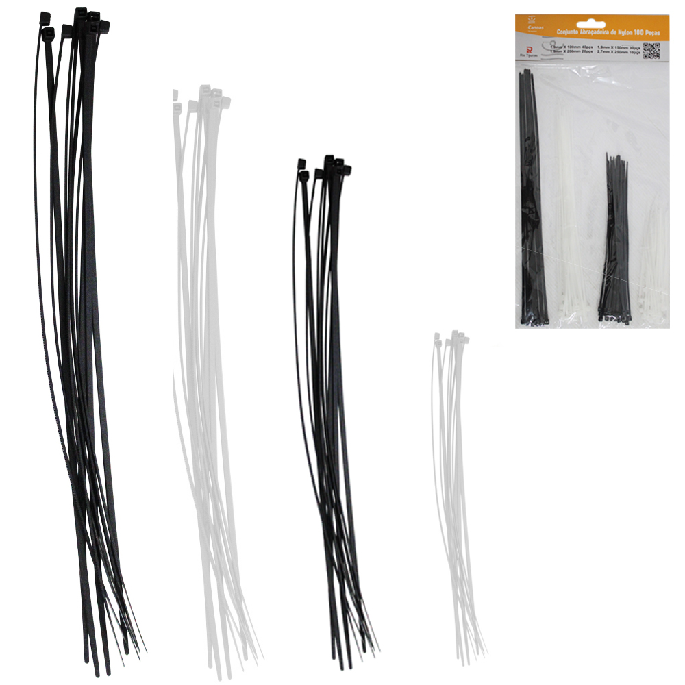 ABRACADEIRA DE NYLON PRETO/BRANCO COM 100 PECAS PMG/GG