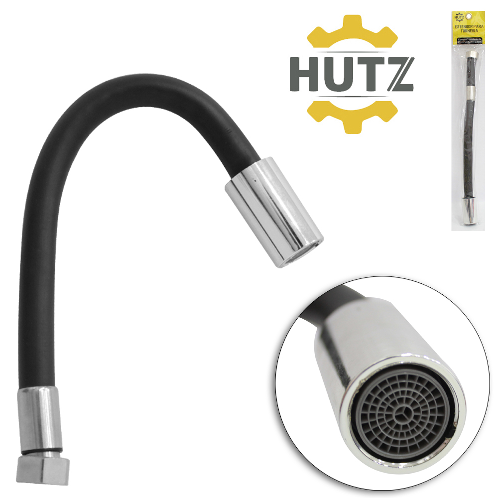 MANGUEIRA ENGATE EXTENSOR PARA TORNEIRA FLEXIVEL HUTZ BLACK 27X2,5CM