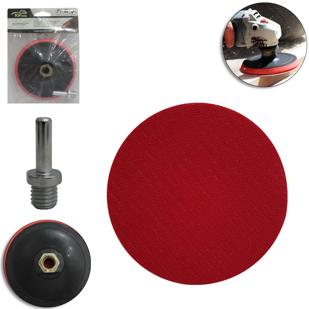 SUPORTE PARA DISCO DE LIXA COM VELCRO E ADAPTADOR 4,5'' 115MM TOP CASA