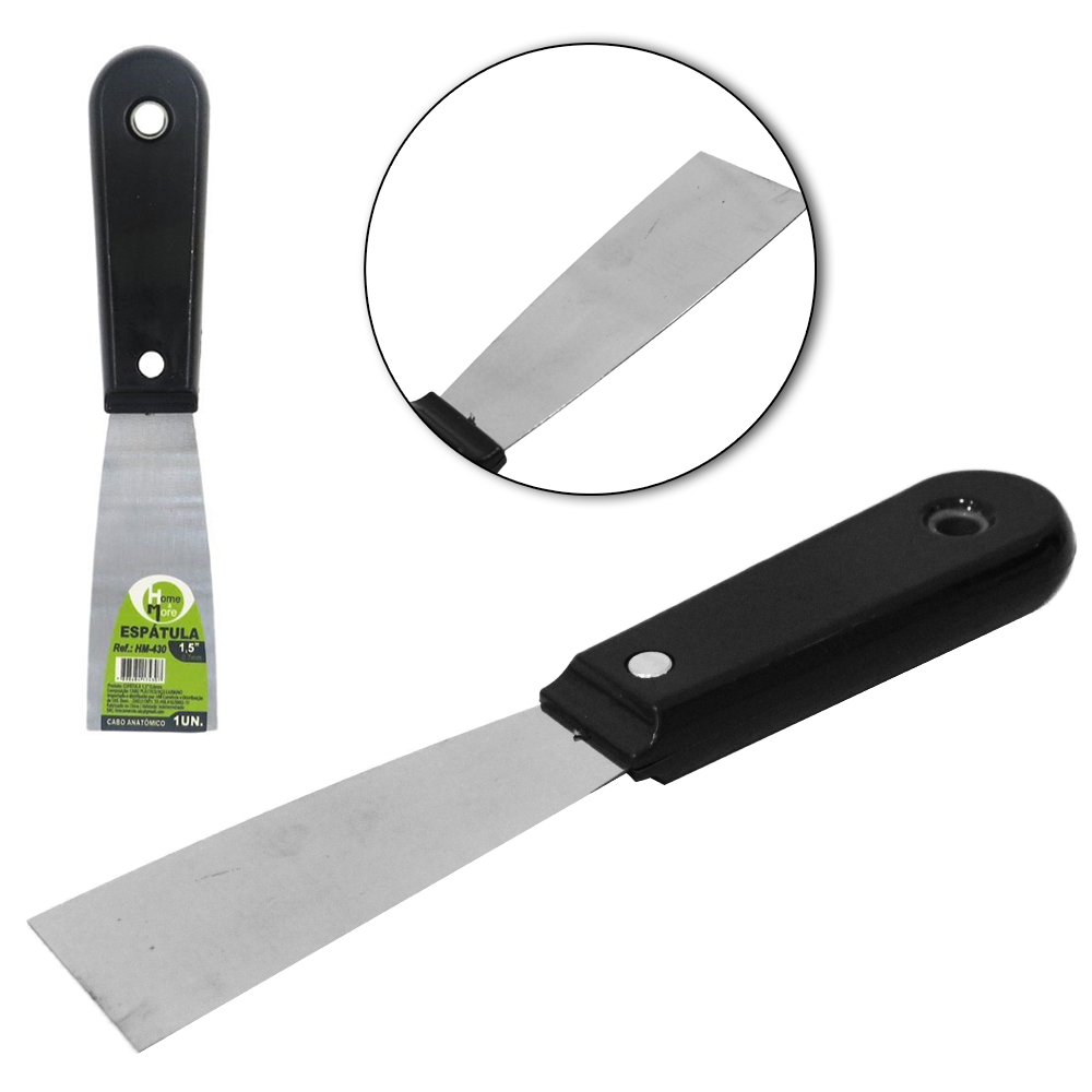 ESPATULA DE METAL CABO PLASTICO PRETO 1,5'' 19,5CM