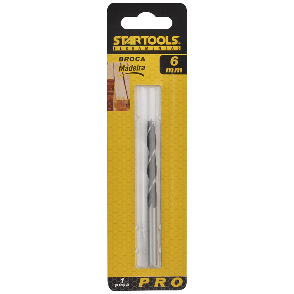 BROCA DE ACO CARBONO PARA MADEIRA PRO 6MM NA CARTELA