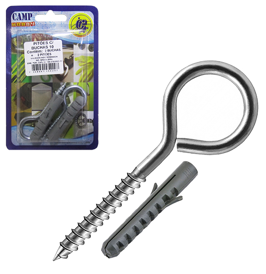 KIT PARAFUSO PITAO COM BUCHA DE NYLON 10MM 4 PECAS NA CARTELA