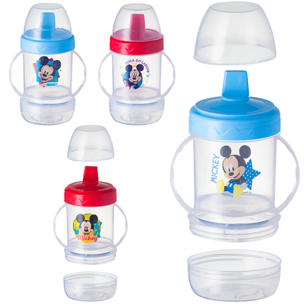 COPO BABY COM TAMPA + BICO E ALCA DE PLASTICO KIDS MICKEY GRADUADO DOSADOR LEITE PO 220ML