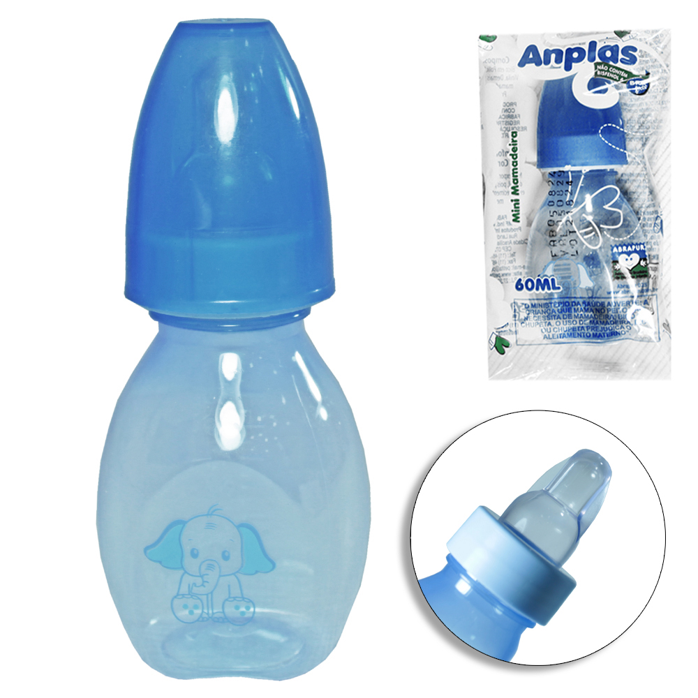 MINI MAMADEIRA COM BICO DE SILICONE ANPLAS COLOR AZUL 60ML