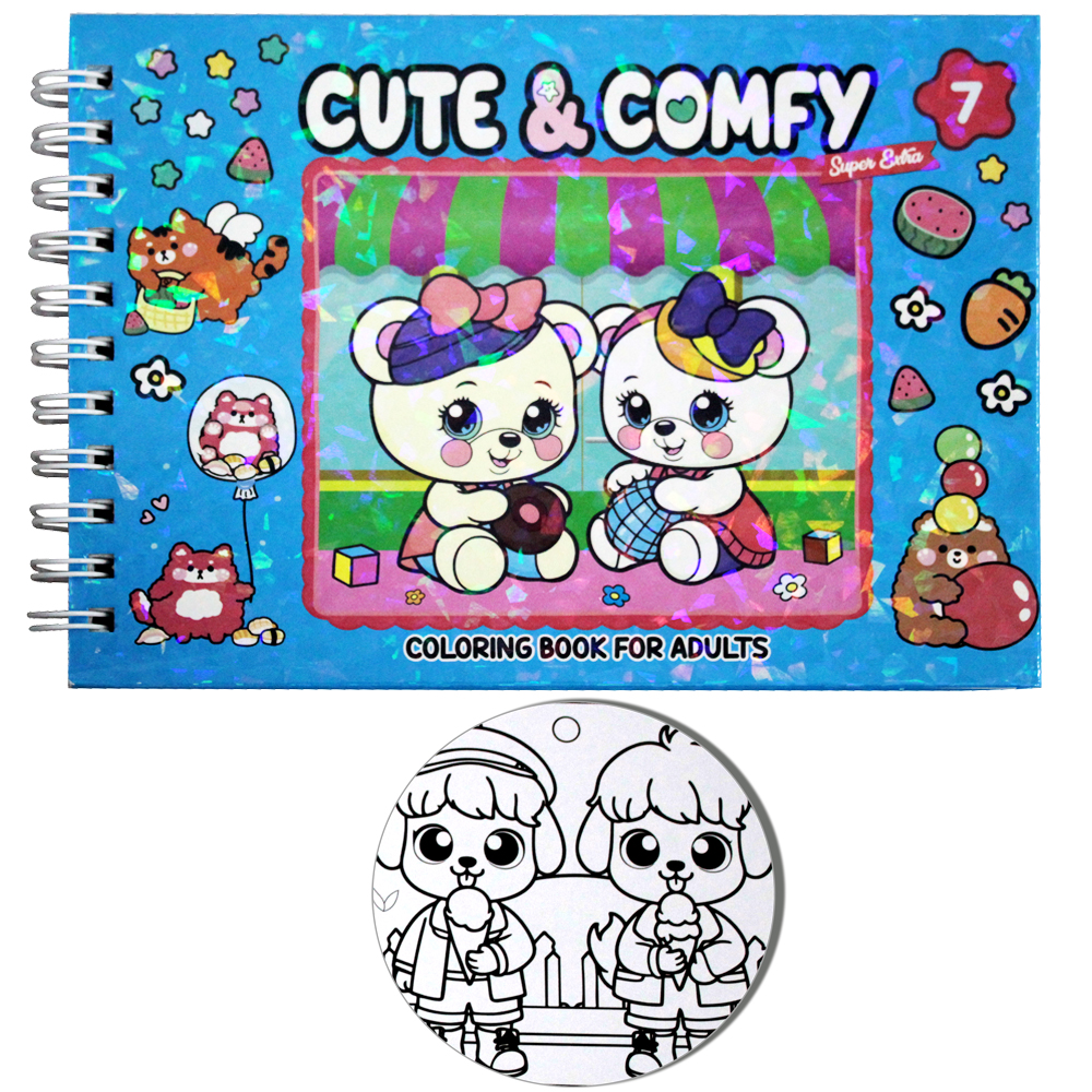 LIVRO CUTE & COMFY 7 COLORING BOOK FOR ADULTS PARA COLORIR CAPA DURA ESPIRAL 21,5X16CM