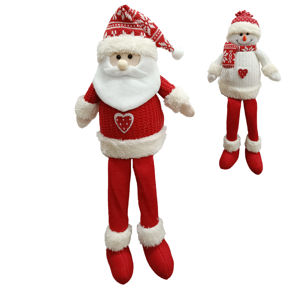 PAPAI NOEL / BONECO DE NEVE DE PELUCIA COM PERNAS MOLE VERMELHO E BRANCO 40CM